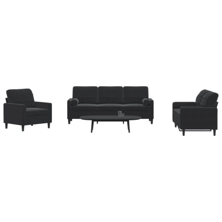 3-piece black velvet sofa set with cushions by , Sofas - Ref: Foro24-3278376, Price: 643,99 €, Discount: %