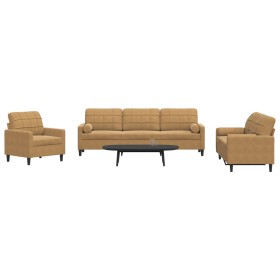 3-piece brown velvet sofa set with cushions by , Sofas - Ref: Foro24-3278458, Price: 601,99 €, Discount: %