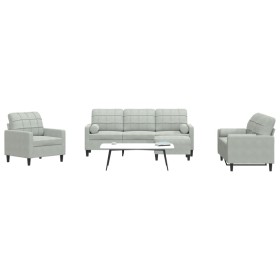 Sofagarnitur mit 4-teiligen Kissen aus hellgrauem Samtstoff. von , Sofas - Ref: Foro24-3278381, Preis: 672,86 €, Rabatt: %