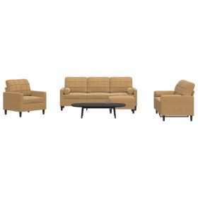 Sofagarnitur mit 4-teiligen braunen Samtkissen von , Sofas - Ref: Foro24-3278388, Preis: 692,06 €, Rabatt: %