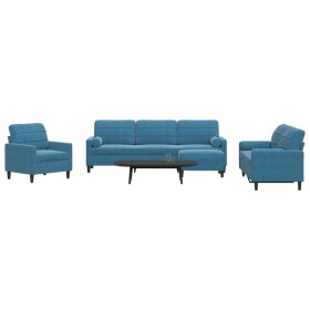 Set of sofas with 4 pieces of blue velvet cushions by , Sofas - Ref: Foro24-3278470, Price: 740,99 €, Discount: %