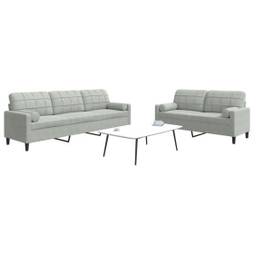 Set of sofas with 2 light gray velvet cushions by , Sofas - Ref: Foro24-3278491, Price: 518,10 €, Discount: %