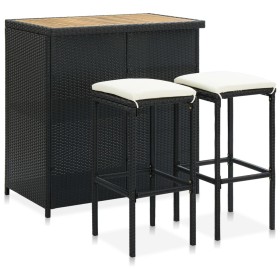 Garden bar table and chairs set 3 pieces black synthetic rattan by vidaXL, Furniture sets for kitchens and dining rooms - Ref...