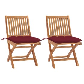 Garden chairs 2 units teak wood with red wine cushions by , Garden chairs - Ref: Foro24-3062457, Price: 174,35 €, Discount: %