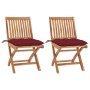 Garden chairs 2 units teak wood with red wine cushions by , Garden chairs - Ref: Foro24-3062457, Price: 189,82 €, Discount: %