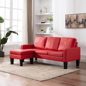 Sofá de 3 plazas con reposapiés cuero sintético rojo de , Sofás - Ref: Foro24-288772, Precio: 453,64 €, Descuento: %