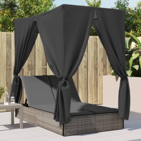 Double sun lounger with roof and gray synthetic rattan curtains by , Loungers - Ref: Foro24-368074, Price: 337,47 €, Discount: %