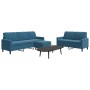 Set of sofas with 3 blue velvet cushions by , Sofas - Ref: Foro24-3278410, Price: 528,44 €, Discount: %