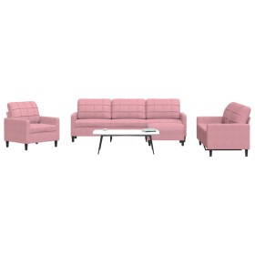 4-piece pink velvet sofa set with cushions by , Sofas - Ref: Foro24-3278444, Price: 711,99 €, Discount: %