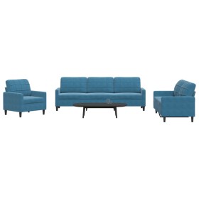 Set of sofas with 4 pieces of blue velvet cushions by , Sofas - Ref: Foro24-3278450, Price: 696,50 €, Discount: %