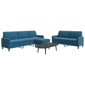 Set of sofas with 3 blue velvet cushions by , Sofas - Ref: Foro24-3278490, Price: 565,99 €, Discount: %