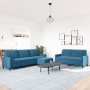 Set of sofas with 3 blue velvet cushions by , Sofas - Ref: Foro24-3278490, Price: 564,99 €, Discount: %