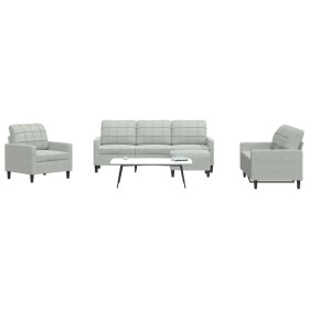 Sofagarnitur mit 4-teiligen Kissen aus hellgrauem Samtstoff. von , Sofas - Ref: Foro24-3278361, Preis: 688,27 €, Rabatt: %