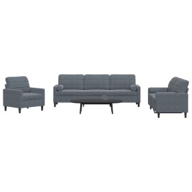 3-piece dark gray velvet sofa set with cushions by , Sofas - Ref: Foro24-3278452, Price: 696,55 €, Discount: %