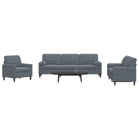 3-piece dark gray velvet sofa set with cushions by , Sofas - Ref: Foro24-3278452, Price: 760,62 €, Discount: %