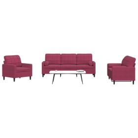 Three-piece velvet sofa set with red wine cushions by , Sofas - Ref: Foro24-3278375, Price: 643,45 €, Discount: %