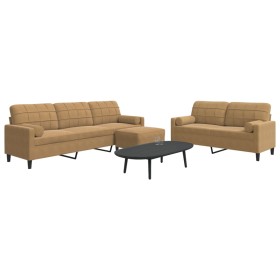 3-piece brown velvet sofa set with cushions by , Sofas - Ref: Foro24-3278508, Price: 524,99 €, Discount: %