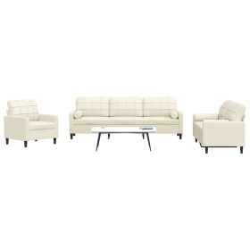 3-piece cream velvet sofa set with cushions by , Sofas - Ref: Foro24-3278459, Price: 683,76 €, Discount: %