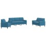 Set of sofas with 3 blue velvet cushions by , Sofas - Ref: Foro24-3278380, Price: 643,41 €, Discount: %