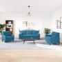 Set of sofas with 3 blue velvet cushions by , Sofas - Ref: Foro24-3278380, Price: 643,41 €, Discount: %