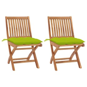 Garden chairs 2 units teak wood with bright green cushions by , Garden chairs - Ref: Foro24-3062459, Price: 174,19 €, Discoun...