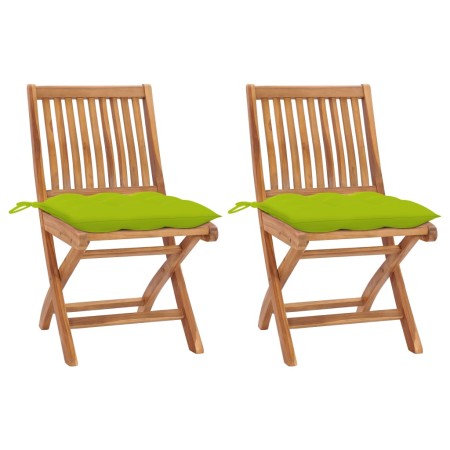 Garden chairs 2 units teak wood with bright green cushions by , Garden chairs - Ref: Foro24-3062459, Price: 174,19 €, Discoun...