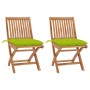 Garden chairs 2 units teak wood with bright green cushions by , Garden chairs - Ref: Foro24-3062459, Price: 174,19 €, Discoun...