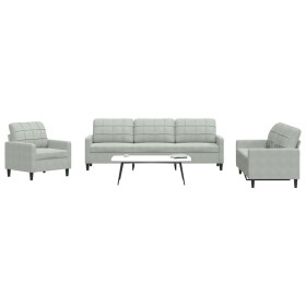 Sofagarnitur mit 4-teiligen Kissen aus hellgrauem Samtstoff. von , Sofas - Ref: Foro24-3278441, Preis: 722,60 €, Rabatt: %