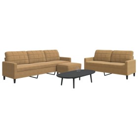 3-piece brown velvet sofa set with cushions by , Sofas - Ref: Foro24-3278488, Price: 504,99 €, Discount: %