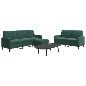 Set of sofas with 3 dark green velvet cushions by , Sofas - Ref: Foro24-3278403, Price: 527,99 €, Discount: %