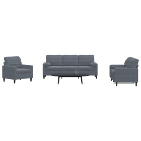 3-piece dark gray velvet sofa set with cushions by , Sofas - Ref: Foro24-3278372, Price: 652,11 €, Discount: %