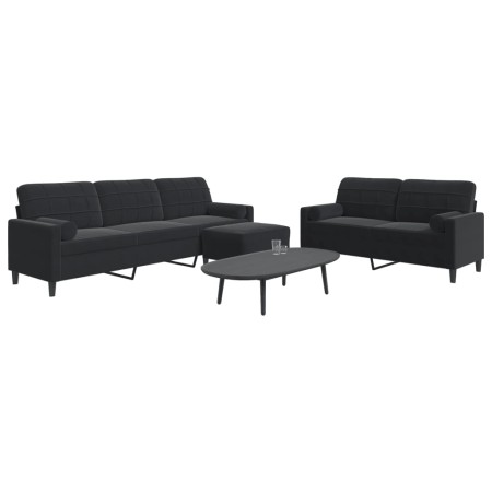 Schwarzes Samt-Sofaset mit 3 Kissenstücken. von , Sofas - Ref: Foro24-3278506, Preis: 666,15 €, Rabatt: %