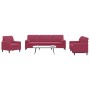 Three-piece velvet sofa set with red wine cushions by , Sofas - Ref: Foro24-3278455, Price: 659,34 €, Discount: %