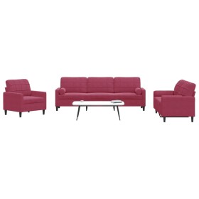 Three-piece velvet sofa set with red wine cushions by , Sofas - Ref: Foro24-3278455, Price: 635,06 €, Discount: %