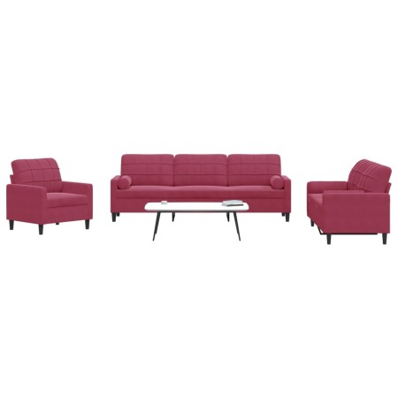 Three-piece velvet sofa set with red wine cushions by , Sofas - Ref: Foro24-3278455, Price: 659,34 €, Discount: %