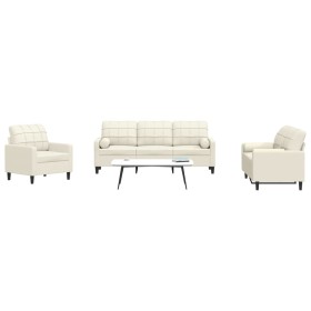 3-piece cream velvet sofa set with cushions by , Sofas - Ref: Foro24-3278379, Price: 652,99 €, Discount: %