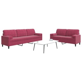 Set of sofas with 2 pieces of burgundy red velvet cushions by , Sofas - Ref: Foro24-3278495, Price: 474,99 €, Discount: %