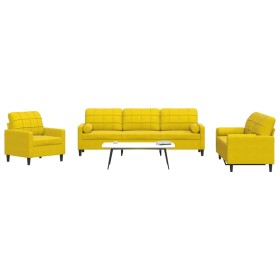 Sofa with cushions and pillows 3 pieces yellow velvet by , Sofas - Ref: Foro24-3278457, Price: 623,26 €, Discount: %