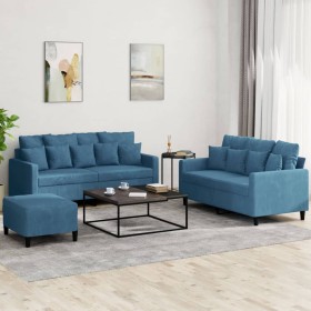 Set of sofas with 3 blue velvet cushions by , Sofas - Ref: Foro24-3201719, Price: 514,99 €, Discount: %