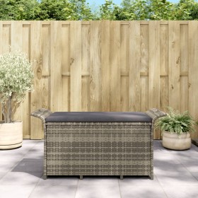 Gartenbank mit grauem Kissen aus synthetischem Rattan 116x46x57 cm. von , Gartenbänke - Ref: Foro24-363421, Preis: 88,46 €, R...