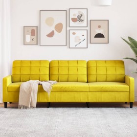 Dreisitzer-Sofa aus gelbem Samt, 210 cm von , Sofas - Ref: Foro24-4007650, Preis: 257,17 €, Rabatt: %