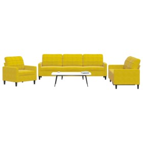 Dreiteiliges Sofaset mit gelben Samtkissen. von , Sofas - Ref: Foro24-3278437, Preis: 592,49 €, Rabatt: %