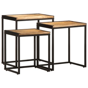 Stackable tables, set of 3, made of solid rough mango wood. by , Side tables - Ref: Foro24-376037, Price: 94,99 €, Discount: %