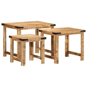 Stackable tables, set of 3, made of solid rough mango wood. by , Side tables - Ref: Foro24-376040, Price: 113,23 €, Discount: %