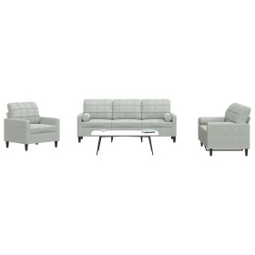 3-piece light gray velvet sofa set with cushions by , Sofas - Ref: Foro24-3278371, Price: 631,37 €, Discount: %