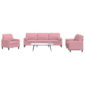 Set of sofas with 3 pink velvet cushions by , Sofas - Ref: Foro24-3278454, Price: 691,72 €, Discount: %