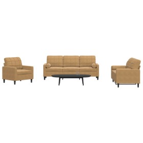 3-piece brown velvet sofa set with cushions by , Sofas - Ref: Foro24-3278378, Price: 630,79 €, Discount: %