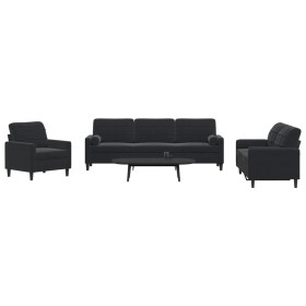 3-piece black velvet sofa set with cushions by , Sofas - Ref: Foro24-3278456, Price: 785,24 €, Discount: %