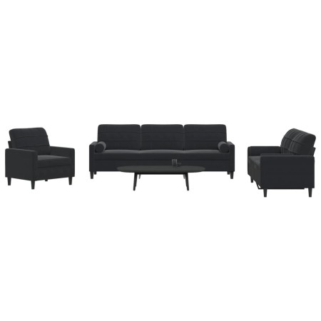 Schwarzes Samt-Sofaset mit 3 Kissenstücken. von , Sofas - Ref: Foro24-3278456, Preis: 785,24 €, Rabatt: %