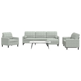 Set of sofas with 4 light gray velvet cushions by , Sofas - Ref: Foro24-3278461, Price: 723,69 €, Discount: %